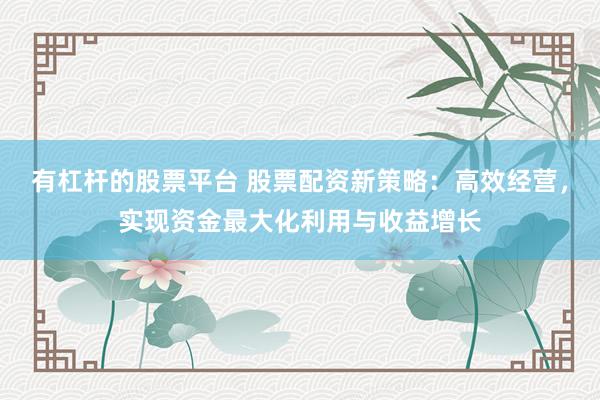 有杠杆的股票平台 股票配资新策略：高效经营，实现资金最大化利用与收益增长
