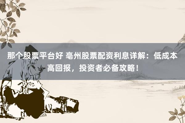 那个股票平台好 亳州股票配资利息详解：低成本高回报，投资者必备攻略！