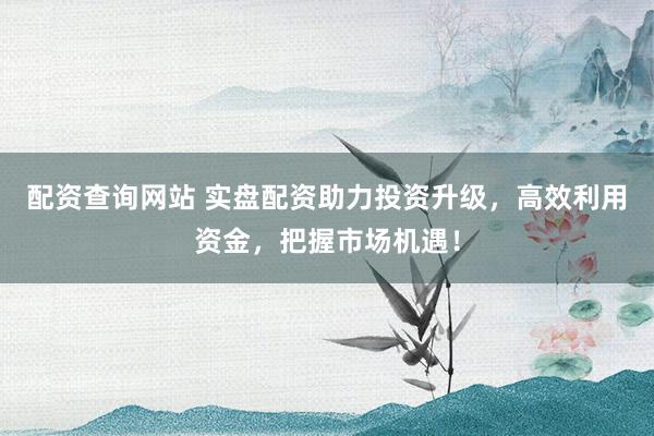 配资查询网站 实盘配资助力投资升级，高效利用资金，把握市场机遇！