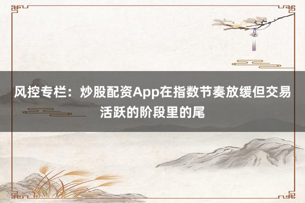 风控专栏：炒股配资App在指数节奏放缓但交易活跃的阶段里的尾